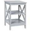 3-Tier Nightstand End Table with X Design Storage - Gray