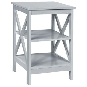 3-Tier Nightstand End Table with X Design Storage - Gray