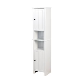 Bathroom Floor Storage Cabinet with 2 Doors Living Room Wooden Cabinet with 6 Shelves 15.75 x 11.81 x 66.93 inch - White