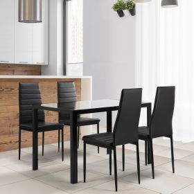Black 5 Pieces Tempered Glass Dining Table Set for 4