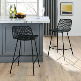 Black Finish Set of 2, Natural Rattan Indoor Counter Chair