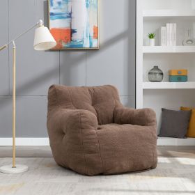 Soft Tufted Foam Bean Bag Chair With Teddy Fabric Coffee Brown - as Pic