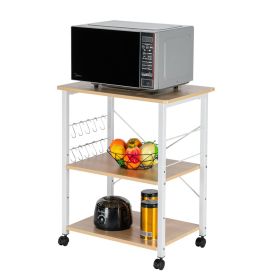 Baker's Rack 3-Tier Kitchen Utility Microwave Oven Stand Storage Cart Workstation Shelf(Vintage Board Top Black Metal Frame) RT - Light Beige / White