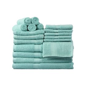 Basic Solid 18-Piece Bath Towel Set Collection - Aqua