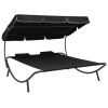 Patio Lounge Bed with Canopy and Pillows Black - Black