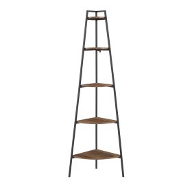 Modern Industrial Metal and Wood Corner Bookshelf – Rustic Oak - as Pic