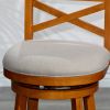 24" Counter Height X-Back Swivel Stool, Natural Finish, Beige Fabric Seat - as Pic