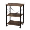 Baker's Rack 3-Tier Kitchen Utility Microwave Oven Stand Storage Cart Workstation Shelf(Vintage Board Top Black Metal Frame) RT - Vintage / Black