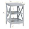 3-Tier Nightstand End Table with X Design Storage - Gray