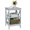 3-Tier Nightstand End Table with X Design Storage - Gray