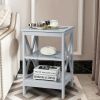 3-Tier Nightstand End Table with X Design Storage - Gray