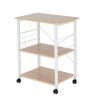 Baker's Rack 3-Tier Kitchen Utility Microwave Oven Stand Storage Cart Workstation Shelf(Vintage Board Top Black Metal Frame) RT - Light Beige / White