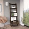 DEPOT E-SHOP Kobe Ladder Bookcase, One Drawer, Five Open Shelves, Dark Walnut - as Pic
