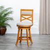 24" Counter Height X-Back Swivel Stool, Natural Finish, Beige Fabric Seat - as Pic