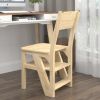 Solid Wood Step Folding Ladder Chair,Multifunction Wood Folding Stool for Home Kitchen Library Ladder Chair,Wood Finish - as Pic