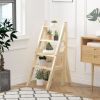 Solid Wood Step Folding Ladder Chair,Multifunction Wood Folding Stool for Home Kitchen Library Ladder Chair,Wood Finish - as Pic