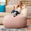 Jaxx Ellis Ottoman Shearling Faux-Lamb Plush Pouf for Modern Interior Design, Oval, Pink - Pink - Faux-Sheep