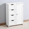 White Bathroom Storage Cabinet, Floor Cabinet with Adjustable Shelf and Drawers - White