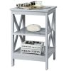 3-Tier Nightstand End Table with X Design Storage - Gray