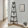Modern Industrial Metal and Wood Corner Bookshelf – Rustic Oak - as Pic