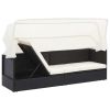Patio Sofa with Canopy Black Poly Rattan - Black