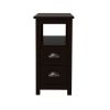 End Table Narrow Nightstand With Two Drawers And Open Shelf-Brown - brown