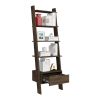 DEPOT E-SHOP Kobe Ladder Bookcase, One Drawer, Five Open Shelves, Dark Walnut - as Pic